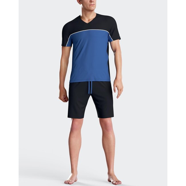 Pyjama court color block bleu <span itemprop=