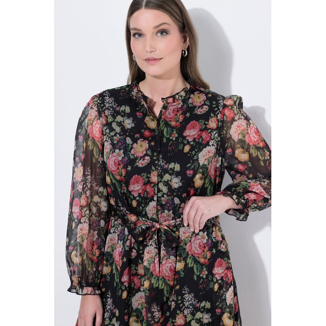 Robe longue à fleurs en mousseline noir <span itemprop=