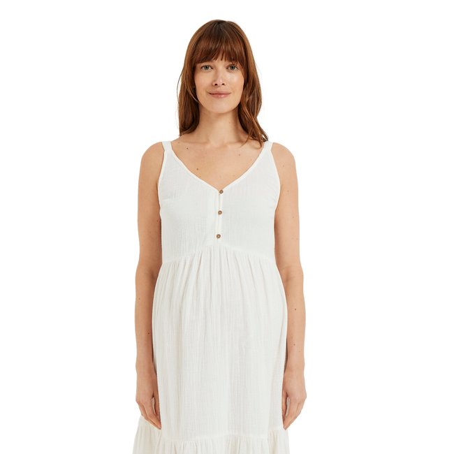 Robe fines bretelles gaze de coton grossesse et allaitement blanc <span itemprop=