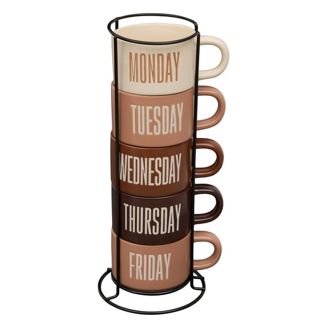 Rack de 5 mugs en grès BREAK TIME Couleur marron <span itemprop=