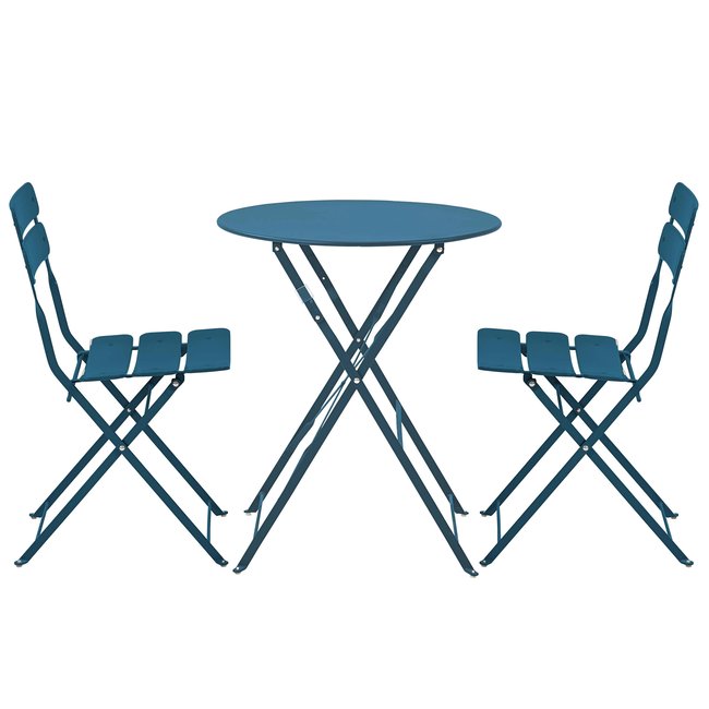 Table de jardin rabattable Et 2 chaises pliantes en métal, ANNECY bleu pacific <span itemprop=