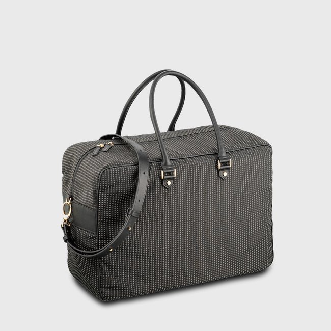 E2R Bagage cabine noir tissu et cuir upcyclés homme et femme Giovana noir <span itemprop=