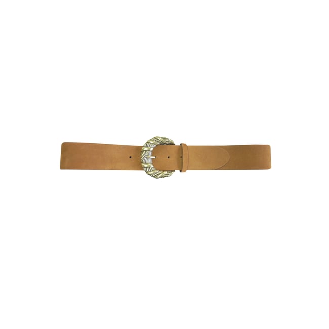 Ceinture en cuir pour femme avec boucle ronde à motif torsadé AMATI cognac <span itemprop=