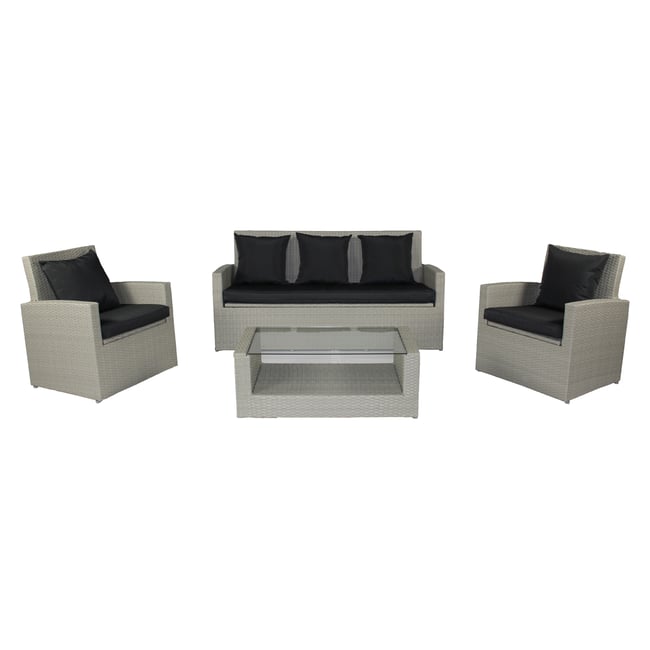 Salon de jardin en résine tresséee PVC-CONFORT gris clair <span itemprop=