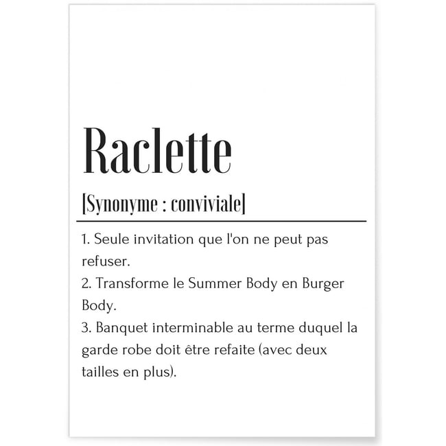 Affiche Définition Raclette Couleur blanc <span itemprop=