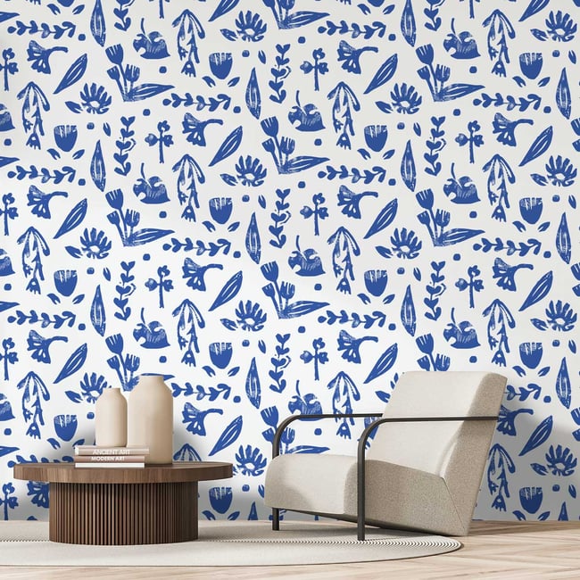Papier peint fleur bleu Couleur intissé <span itemprop=