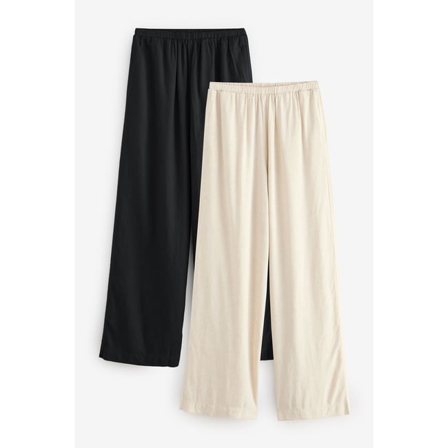 Pantalon large lot de 2 noir/naturel <span itemprop=