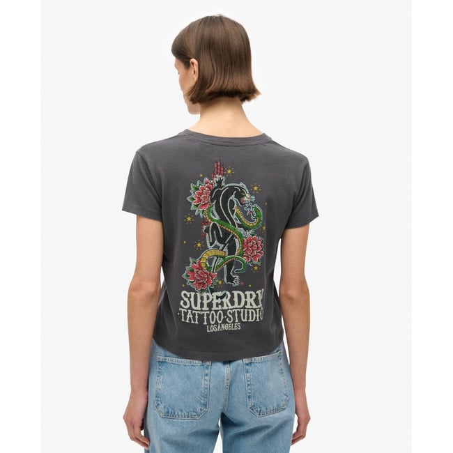 T-shirt ajusté à strass effet tatouage - SUPERDRY