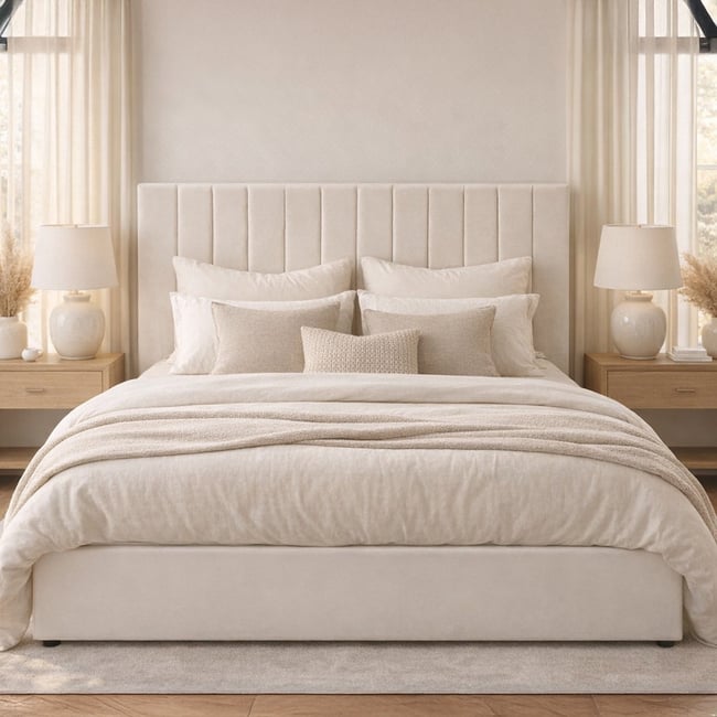 Lit coffre - Velours beige - GIULIA Couleur beige <span itemprop=