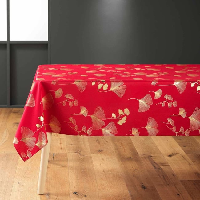 Nappe Rectangulaire 150x240 Antitache Imprimé Rouge Et Doré rouge <span itemprop=