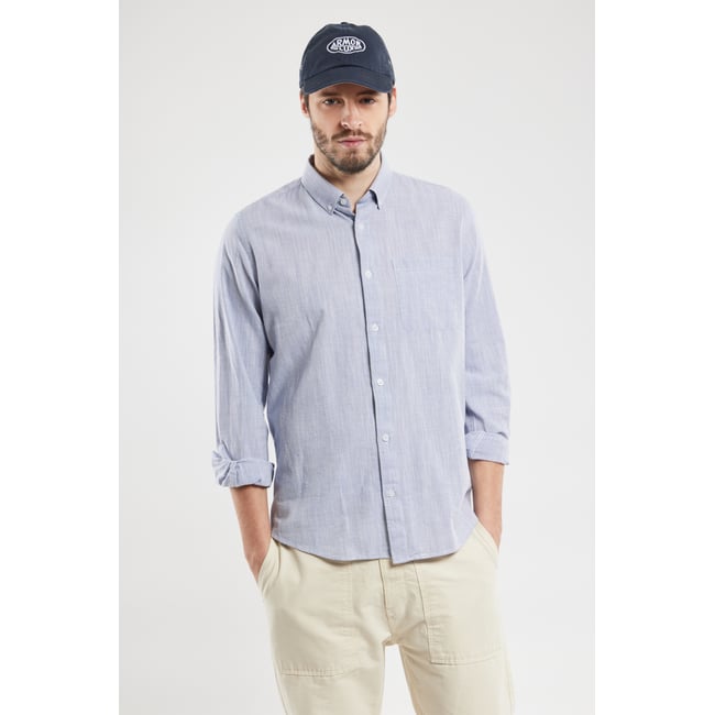 Chemise fines rayures en coton milleraie marine/milk <span itemprop=