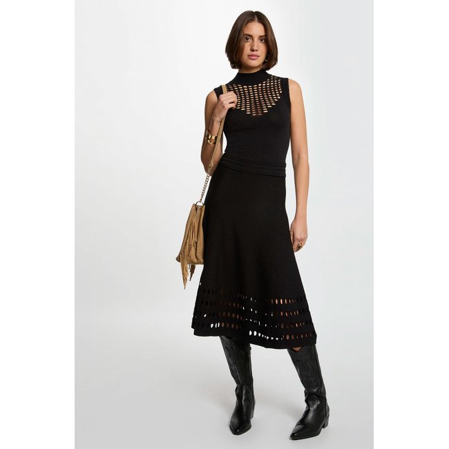Robe tricot longue ajustée noir <span itemprop=