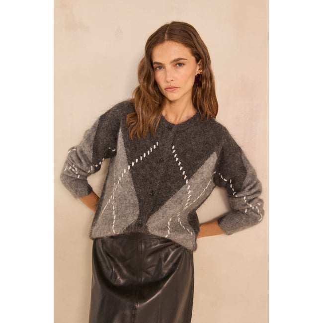 Cardigan en mohair ALPHA anthracite <span itemprop=
