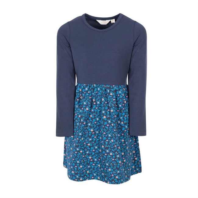 Robe manches longues motif/style floral bleu marine <span itemprop=