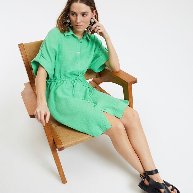 Vestido camisero corto, de manga corta y evasé - LA REDOUTE COLLECTIONS