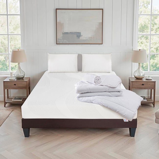 Pack Paris - Matelas + Sommier + Accessoires - La chambre équipée en une fois - 24 cm d'épaisseur Couleur blanc <span itemprop=