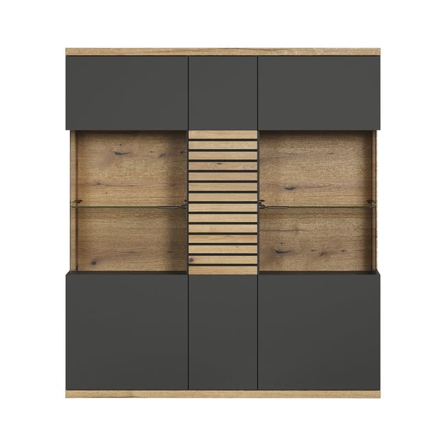 Buffet haut vitré 3 portes L131 cm - NORRIS Couleur gris anthracite <span itemprop=