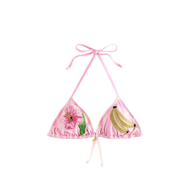 Haut de bikini triangle à ornements banane à rayures rose/crème <span itemprop=