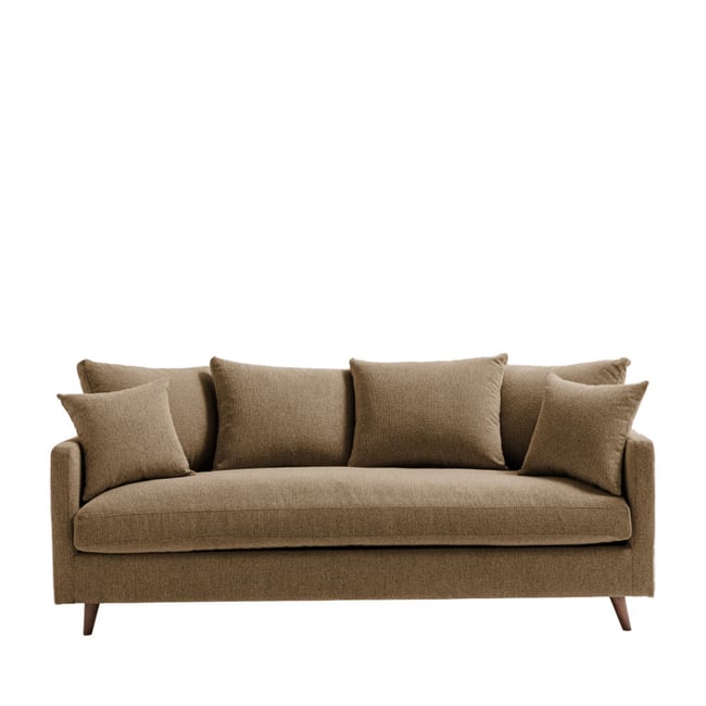 Canapé convertible 3 places en tissu pieds bois foncé- VILLABON Couleur caramel chiné <span itemprop=