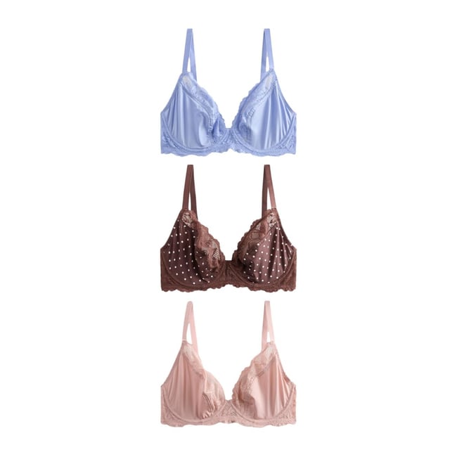 Soutiens-gorge, lot de 3 tache chocolat/rose/bleu <span itemprop=