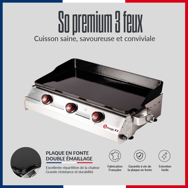Plancha gaz à poser pour 20 convives, So Premium gris clair <span itemprop=