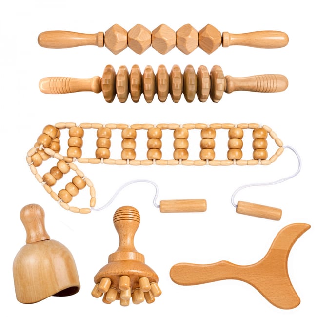 Kit complet de madérothérapie pour le corps - 6 pièces marron <span itemprop=