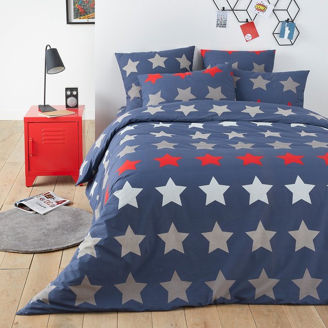 Capa de edredon em algodão, 132 fios, Stars azul <span itemprop=