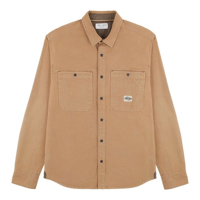 Chemise en coton beige unie à coupe droite et un col français beige <span itemprop=