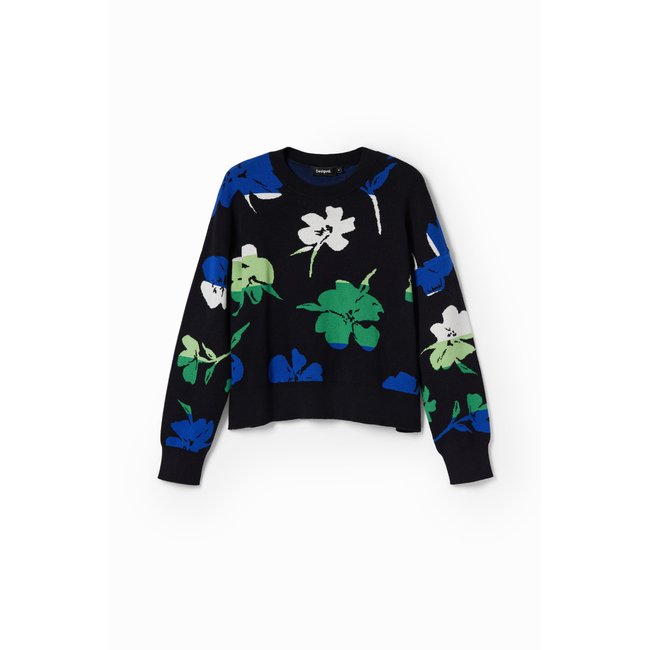 Pull oversize fleurs noir <span itemprop=