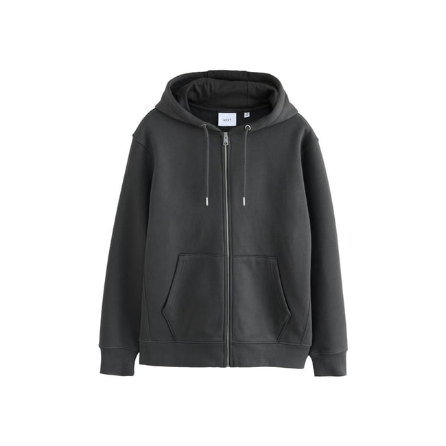 Sweat à capuche zippé en coton épais gris ardoise <span itemprop=