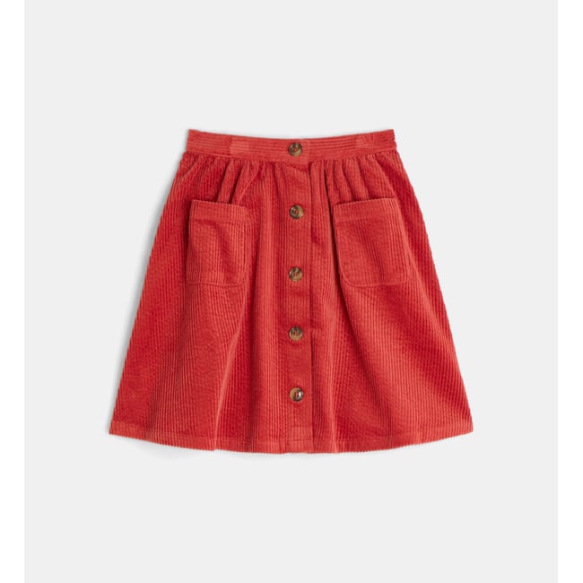 Jupe patineuse tarouen velours milleraies coton bio rouge <span itemprop=