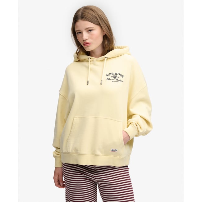 Sweat à capuche Luxe Casual Brodé Coupe Décontractée crème double <span itemprop=