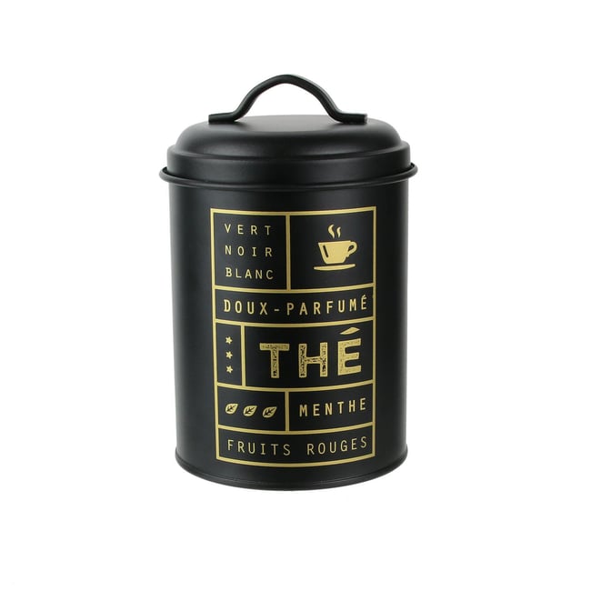 Boîte à thé en métal noir mat noir <span itemprop=