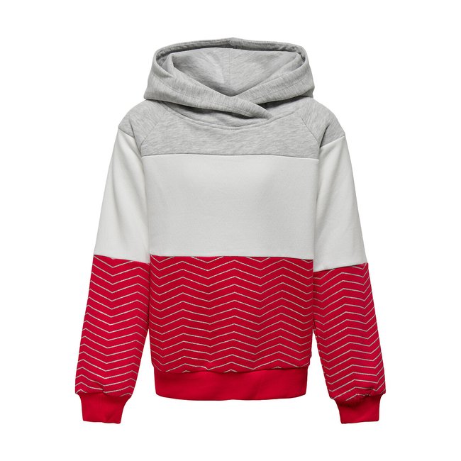 Sweat à capuche tricolore en molleton gris/rouge/blanc <span itemprop=