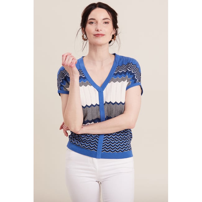 Pull à manches courtes bleu <span itemprop=