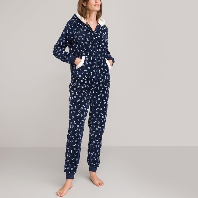 Star Print Fleece Onesie bleu marine imprimé SO'HOME