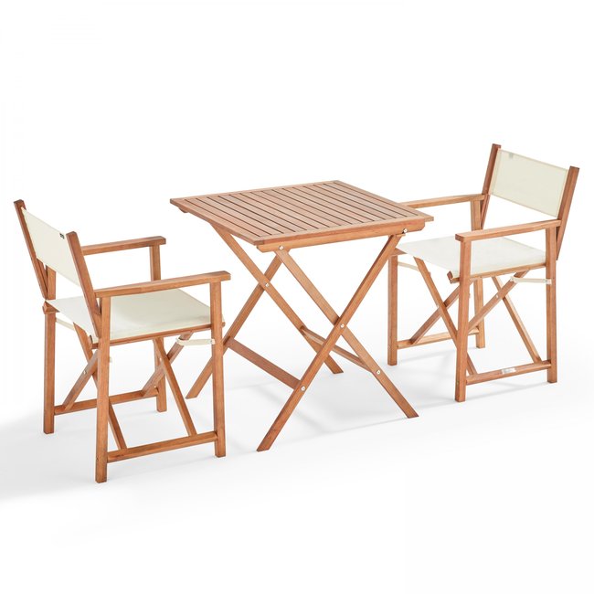 Table bistrot pliante et 2 chaises en bois d'eucalyptus, SETE - OVIALA