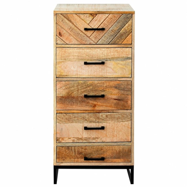 Commode étroite en bois de manguier 5 tiroirs BRIX Couleur bois naturel <span itemprop=