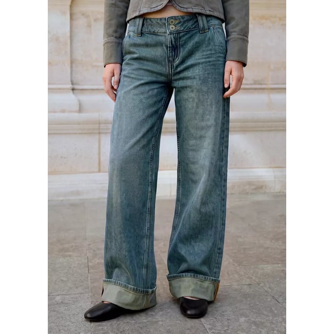 Jean large à revers bleu foncé vintage <span itemprop=