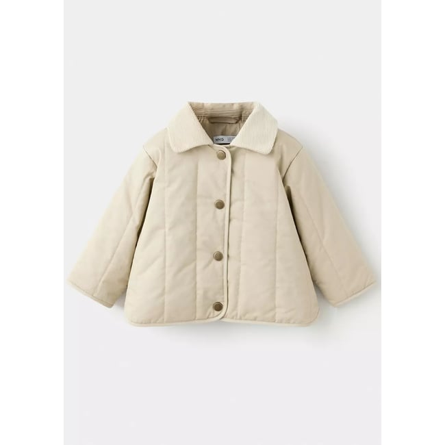 Anorak matelassé col en velours côtelé beige <span itemprop=