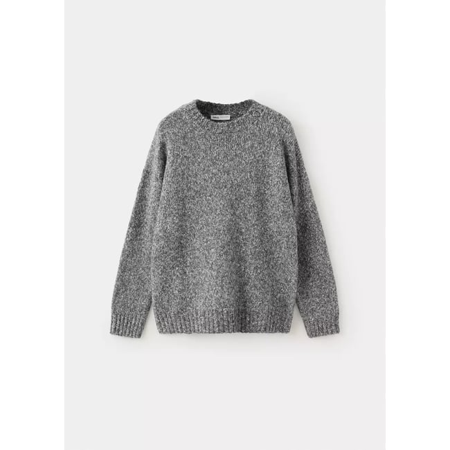 Pull-over chiné col rond gris chiné moyen <span itemprop=