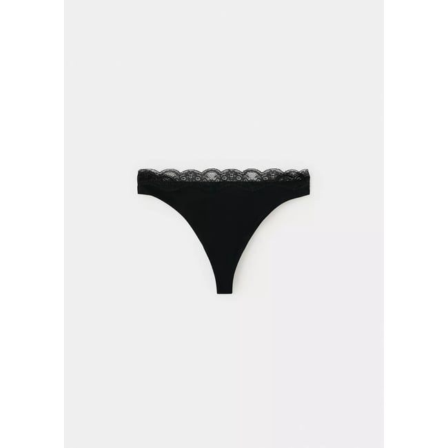 Culotte tanga en dentelle gris chiné moyen <span itemprop=