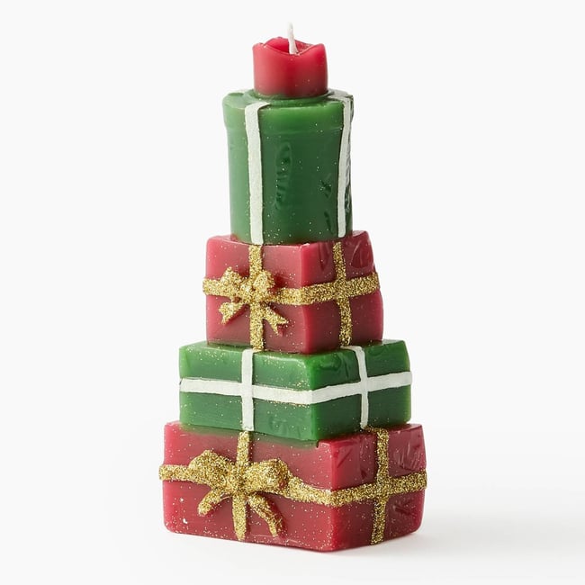 Bougie pyramide de cadeaux, H15cm, en cire Couleur rouge <span itemprop=