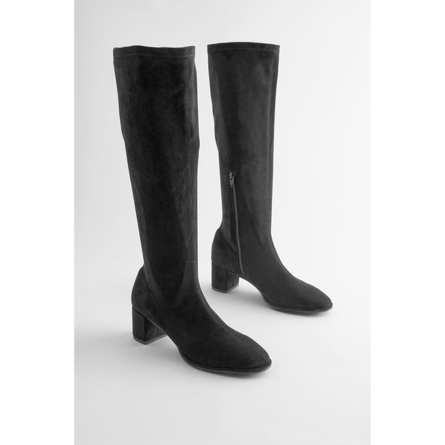 Bottes souples extra large à talon carré noir <span itemprop=