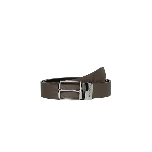Ceinture réversible 2en1 avec côté lisse et structuré marron foncé <span itemprop=