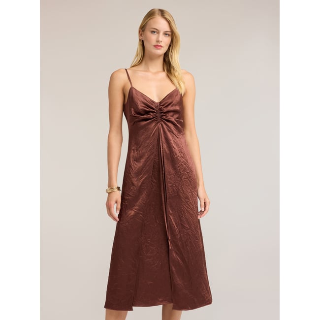 Robe avec drapé marron <span itemprop=