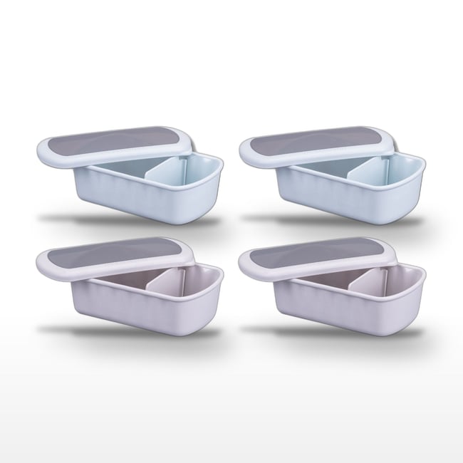 Lot de 4 lunch box 1L avec 4 ustensiles de cuisine STORAGE beige|bleu <span itemprop=