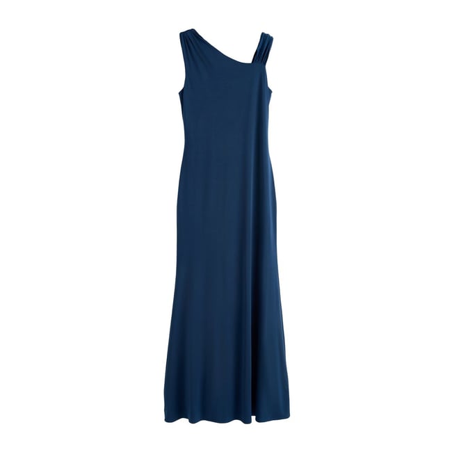 Robe de cérémonie maxi à col bénitier bleu marine <span itemprop=