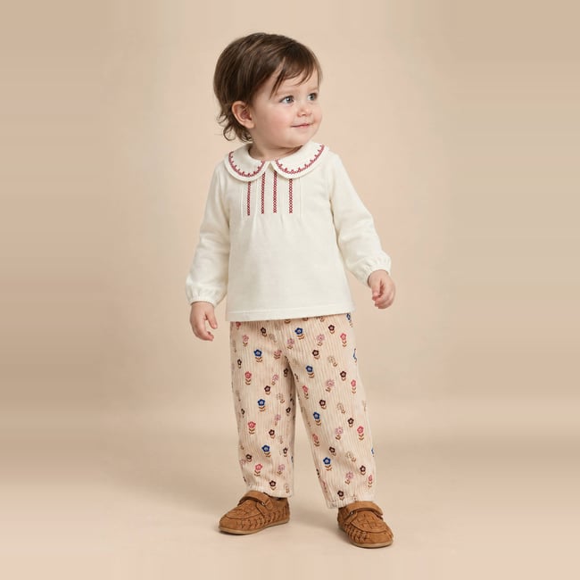 T-shirt manches longues col claudine uni en coton BIO GOTS ecru <span itemprop=
