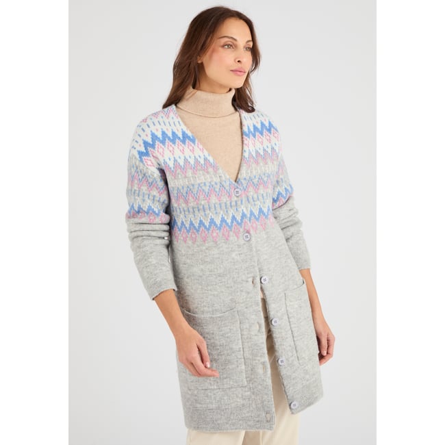 Gilet long jacquard Thermolactyl gris <span itemprop=
